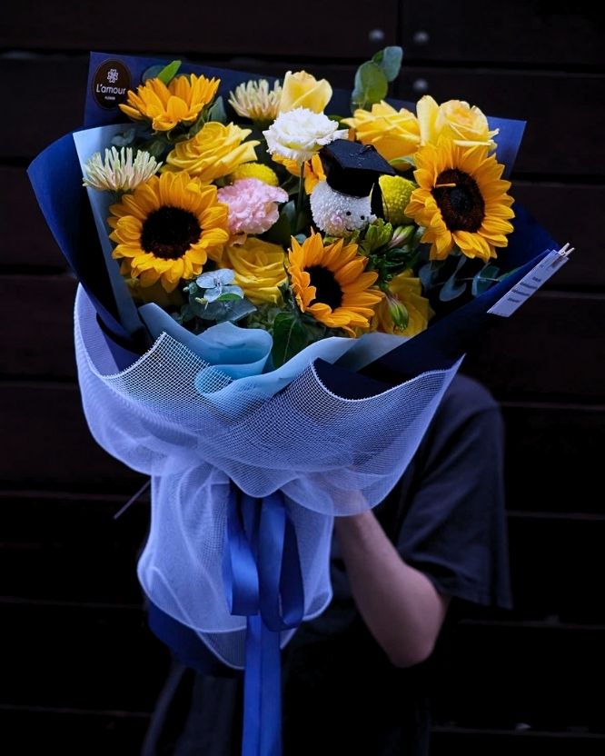Hướng dương phối hoa hồng Hướng dương phối hoa hồng